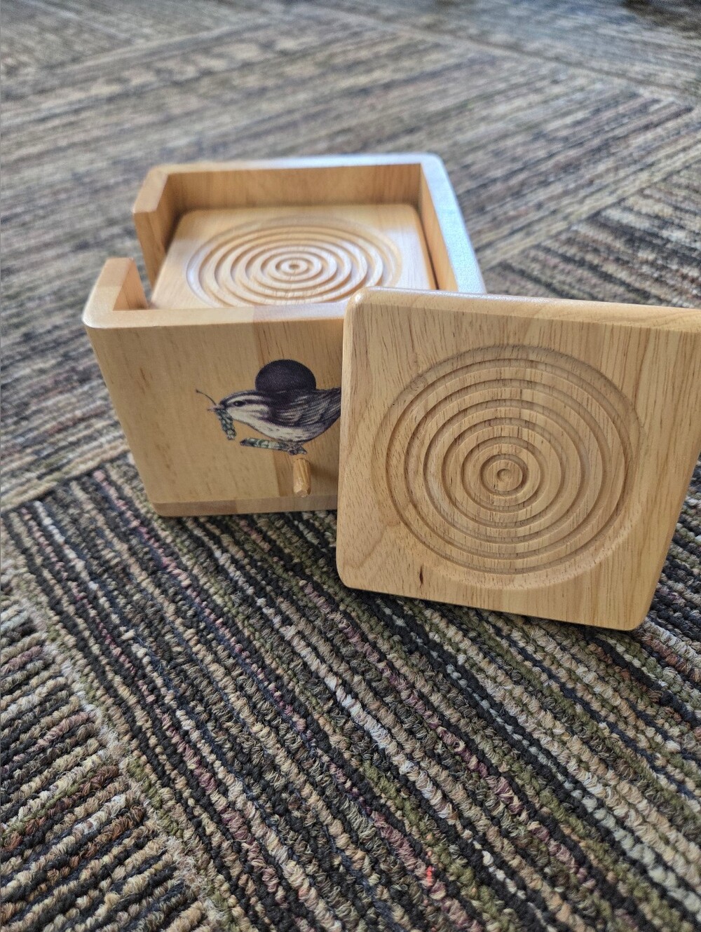 Eclectic Bird House Wooden Square Coaster Set Of 6
